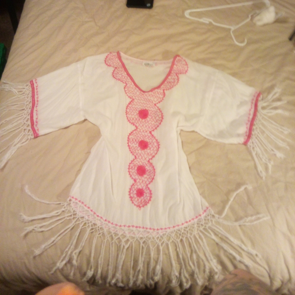 Beach Cover up,Swim cover up.Cute summer top or dress lightweight pink and white